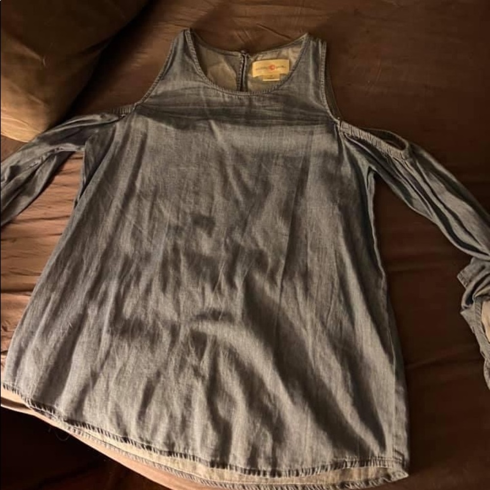 Denim cold shoulder top